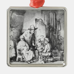 Binnenste studio met schilderschilderij metalen ornament