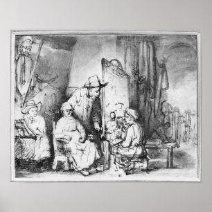 Binnenste studio met schilderschilderij poster