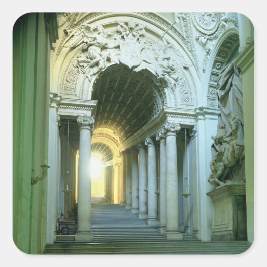 Binnenzijde met uitzicht van de trap vierkante sticker (Voorkant)