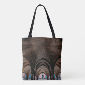 Binnenzijde van bruin en zwart hout tote bag (Achterkant)