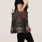 Binnenzijde van bruin en zwart hout tote bag (Dichtbij)