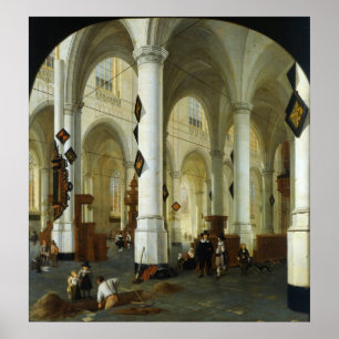 Binnenzijde van de buitenste kerk in de delft poster