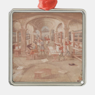 Binnenzijde van een drukkerij in de 16e eeuw metalen ornament