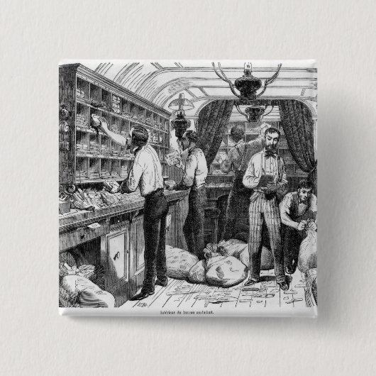 Binnenzijde van een Franse spoorwegwagon Vierkante Button 5,1 Cm (Voorkant)
