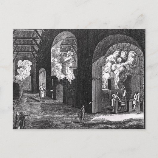 Binnenzijde van een glasfabriek briefkaart (Voorkant)