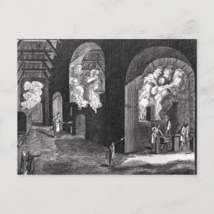 Binnenzijde van een glasfabriek briefkaart