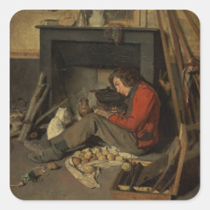 Binnenzijde van een Studio, 1845 (olie op canvas) Vierkante Sticker