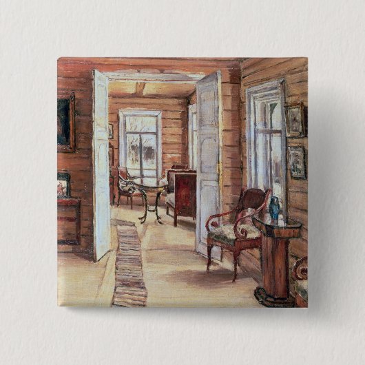 Binnenzijde van L. Panteleev's huis in Murmanov Vierkante Button 5,1 Cm (Voorkant)