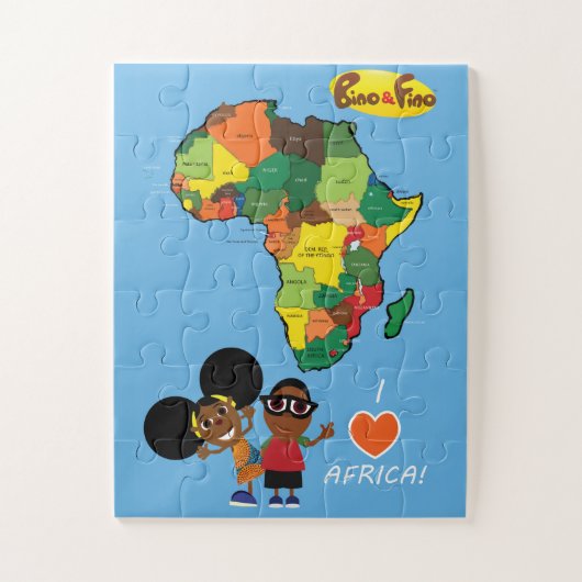 Bino en Fino Ik hou van Afrika Jigzaag Puzzle Blue Legpuzzel (Verticaal)