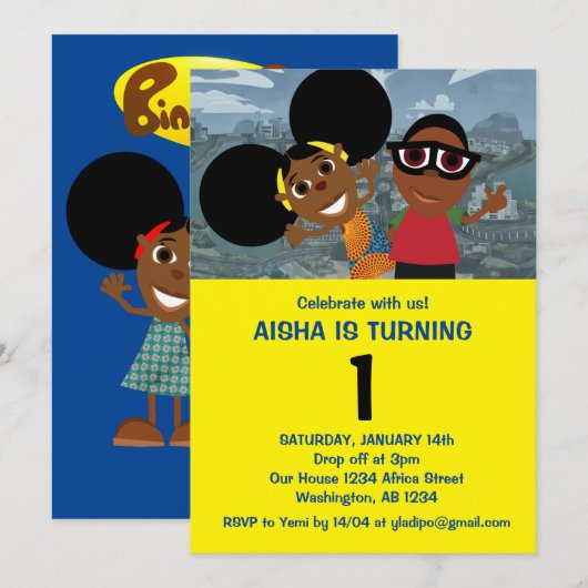 Bino en Fino uitnodiging voor verjaardagsfeestje (Voorkant / Achterkant)