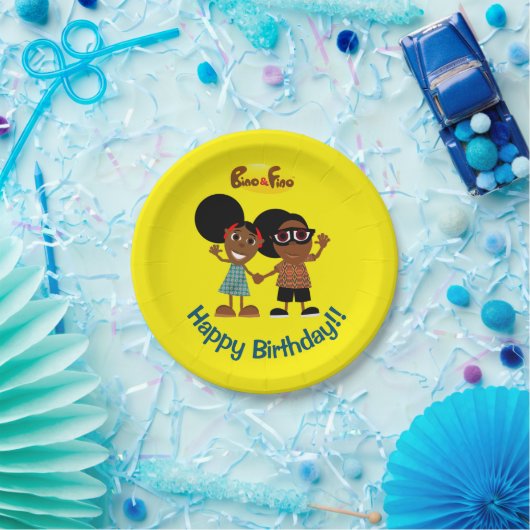 Bino en Fino Verjaardagsfeestje Bord Geel (Feest)