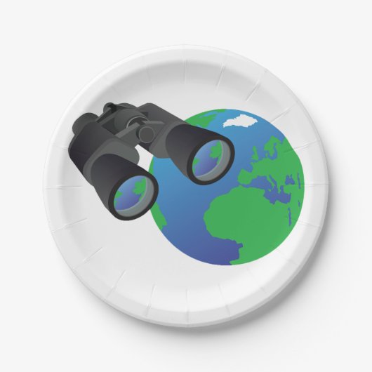 Binocles en Borden van grondpapier Papieren Bordje (Voorkant)