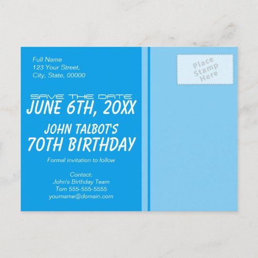 Binocles Sailboat 70th Birthday Save the Date Aankondigingskaart (Achterkant)