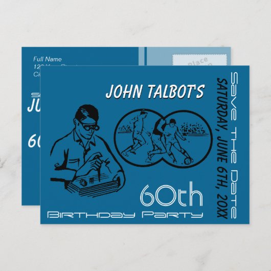 Binoculaire Voetbal 60th Birthday sparen de Datum Aankondigingskaart (Voorkant / Achterkant)