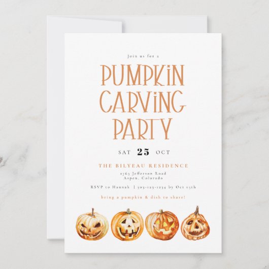 BINX Herfst Halloween Waterverf Pompoen Carving Kaart (Voorkant)