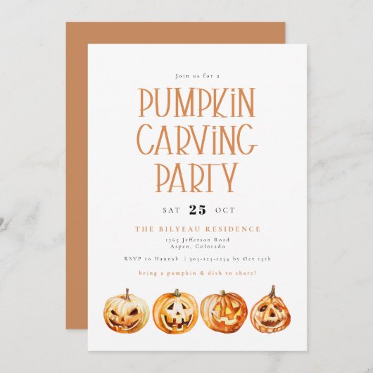 BINX Herfst Halloween Waterverf Pompoen Carving Kaart (Voorkant / Achterkant)