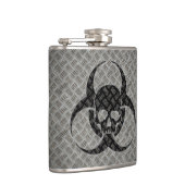 Bio-gevarensymbool en schedel op staal heupfles (Rechts)