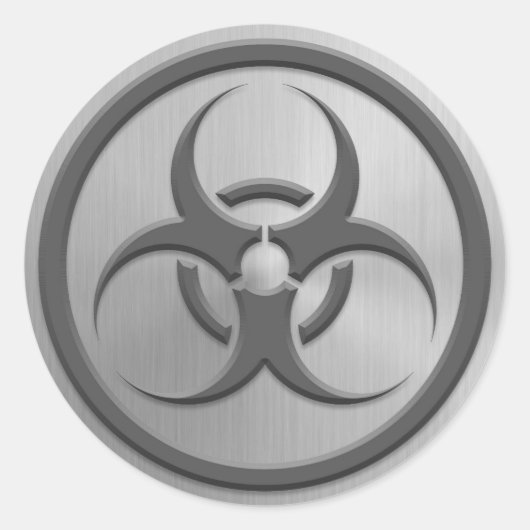 Bio Hazard Circle met Roestvrijstalen effect Ronde Sticker (Voorkant)