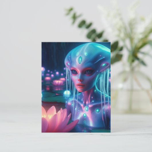 bio-luminescent Swimming Alien Briefkaart (Staand voorkant)