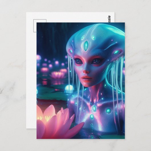 bio-luminescent Swimming Alien Briefkaart (Voorkant / Achterkant)