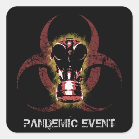 Biogevaarlijk gasmasker  vierkante sticker (Voorkant)
