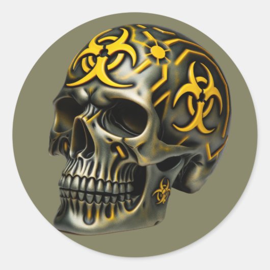 Biogevaarsschedel Ronde Sticker (Voorkant)