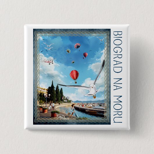 Biograd na moru 4 vierkante button 5,1 cm (Voorkant)