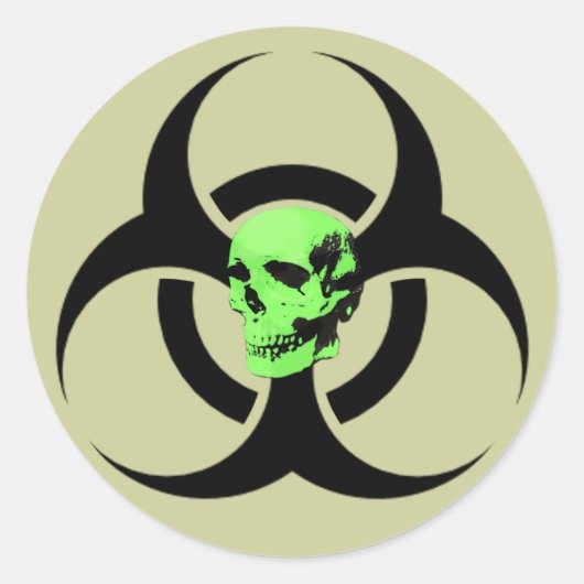 Biohazard Groene Gloeiende Schedel Waarschuwing St Ronde Sticker (Voorkant)