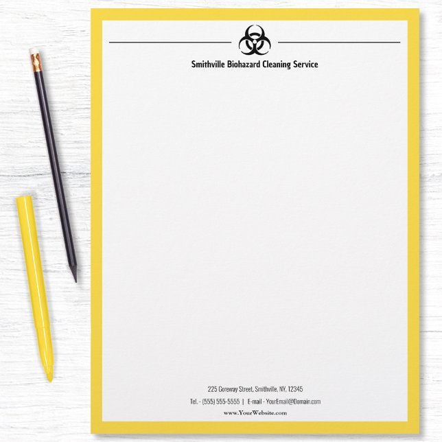 Biohazard Industry - Zwart met gele rand Briefhoofd (Biohazard Industry - Black with yellow border Letterhead by Office Accessories Shop)