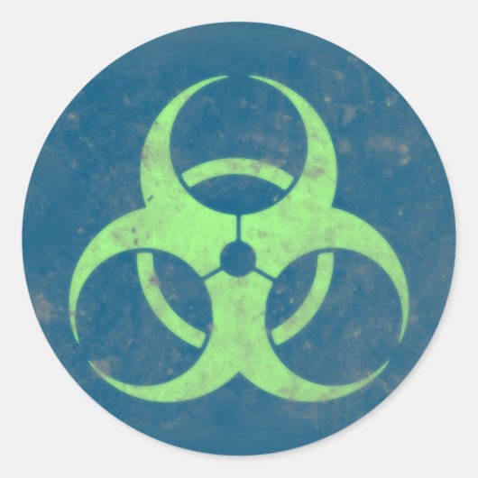 Biohazard lime groene blauwe achtergrond ronde sticker (Voorkant)