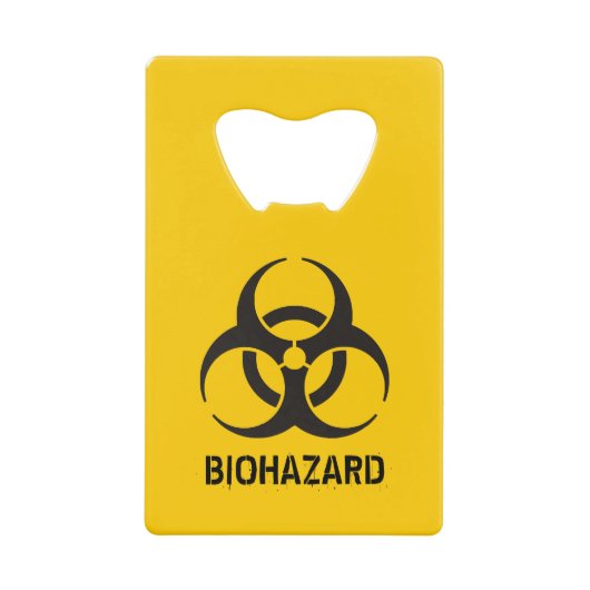 Biohazard pictogram creditkaart flessenopener (Voorkant)