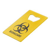 Biohazard pictogram creditkaart flessenopener (Voorkant Gekanteld)