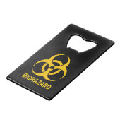 Biohazard pictogram creditkaart flessenopener (Achterkant Gekanteld)