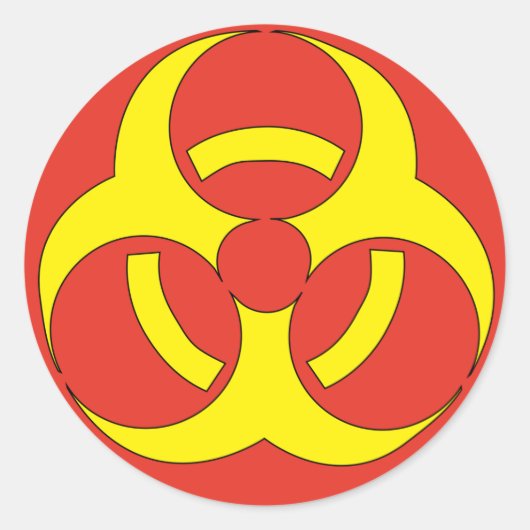 Biohazard rood en geel waarschuwingsteken ronde sticker (Voorkant)