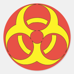 Biohazard rood en geel waarschuwingsteken ronde sticker