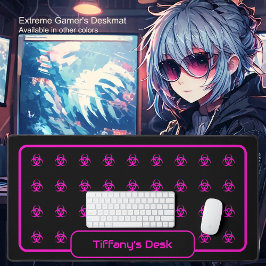 Biohazard Symbols - Hot Pink op een zwarte achterg Bureaumat