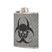 Biohazard-symbool en schedel op staal heupfles (Links)