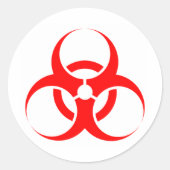 Biohazard symbool rood ronde sticker (Voorkant)