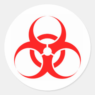 Biohazard symbool rood ronde sticker