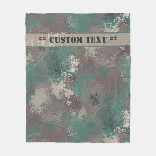 Biohazard Woodland Camo w/ Text Fleece Blanket (Voorkant)