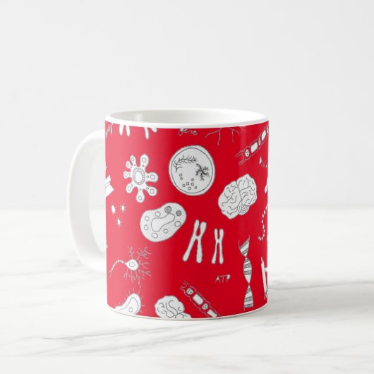 Biologie diagram ontwerp wit en rood koffiemok (Voorkant links)