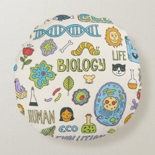 Biologie. Handgetrokken. illustratie. Rond Kussen