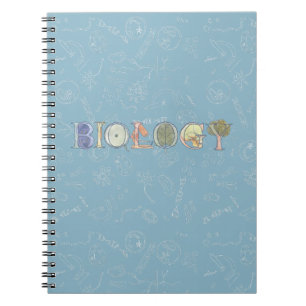 Biologiediagram en typografie blauw notitieboek