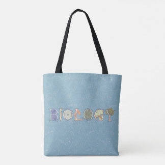 Biologiediagram en typografie blauw tote bag