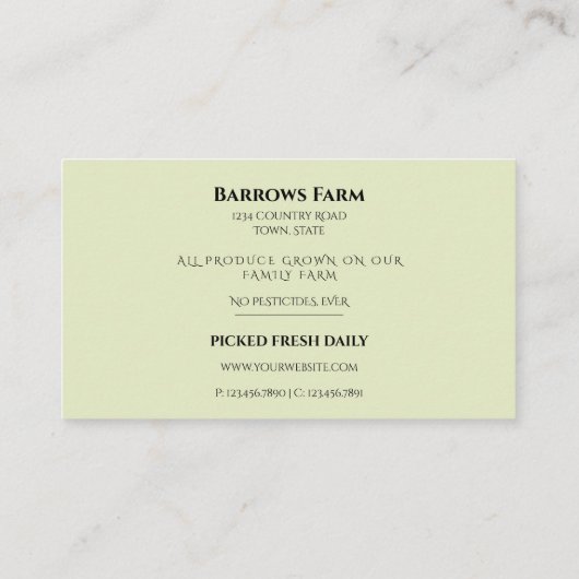 Biologisch Boerderij  zaadpakket Groenten Visitekaartje (Achterkant)