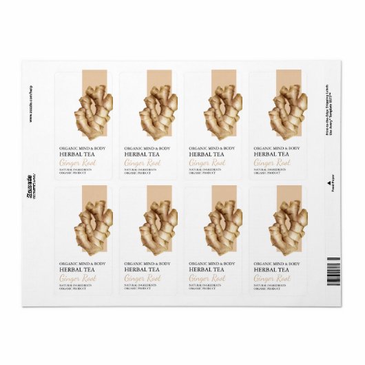 Biologisch gemberwortel kruidenthee business label (Full Sheet)