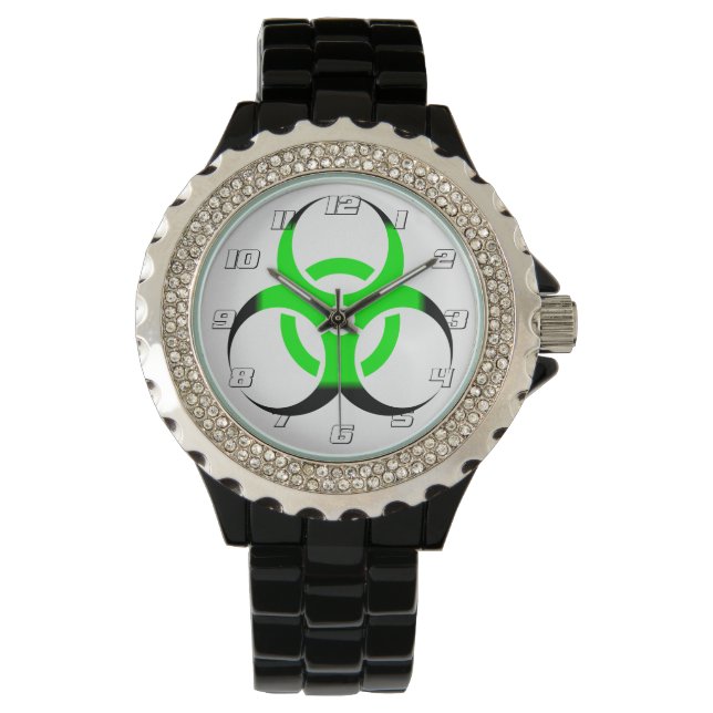 Biologisch gevaar symbool groen en zwart horloge (Voorkant)