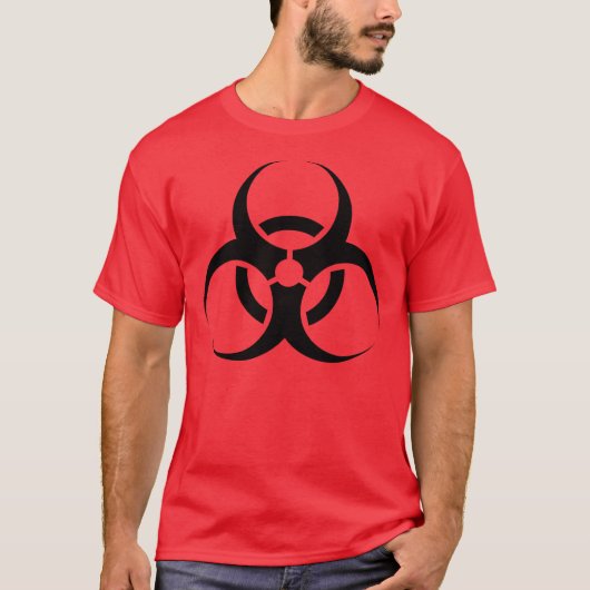 Biologisch gevaar Symbool zwart op rood T-shirt (Voorkant)