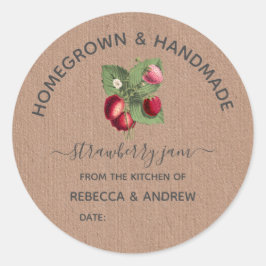Biologisch & Handgemaakte Aardbeienjam Kraft Papie Ronde Sticker