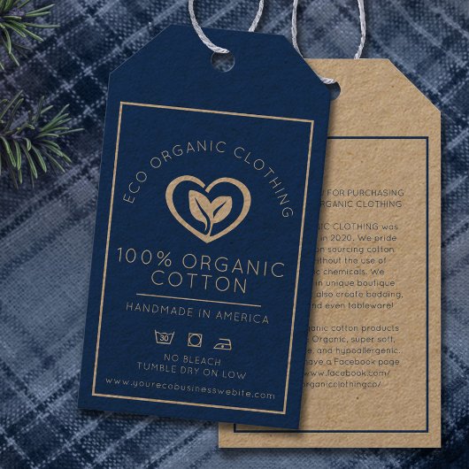 Biologisch katoen business hart laat info blauw cadeaulabel